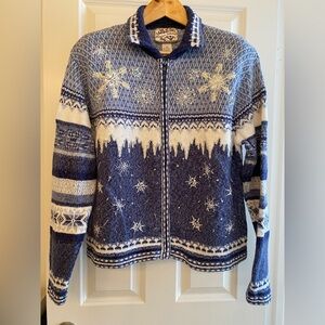 Heirloom Collectibles Blue White Snowflake Cardigan Grandma Core Size XL